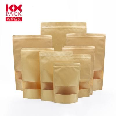 Hot Sale Recycled Stand Up Pouch Kraft Paper Ziplock Brown Bag with Window